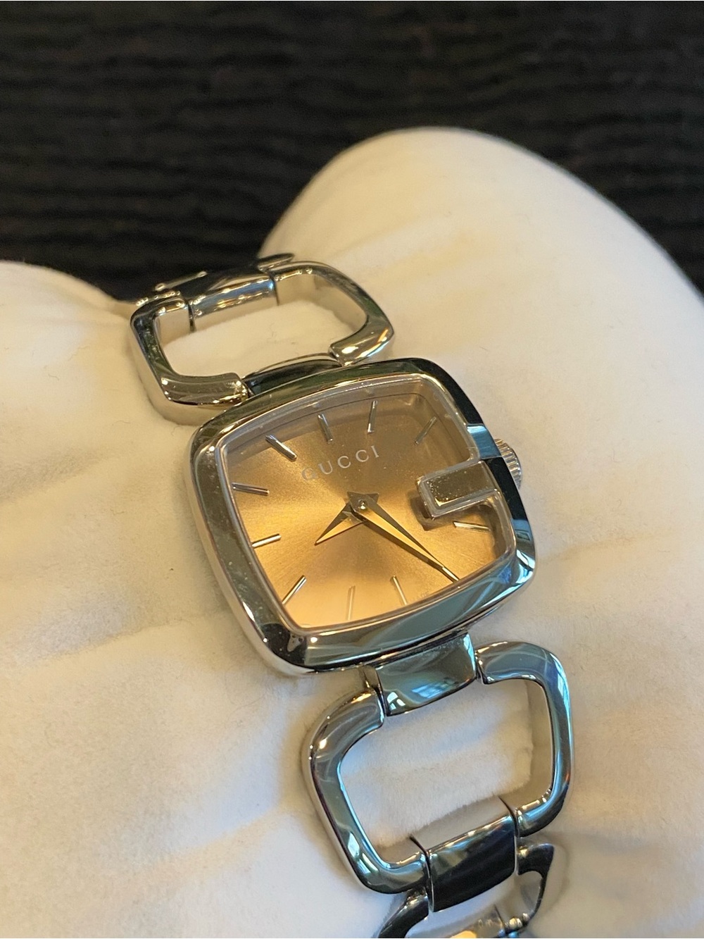 Gucci G-Gucci Silver Bracelet Watch with Gold Dial